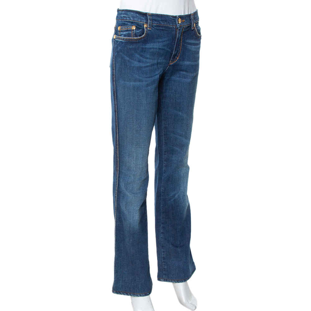 

Roberto Cavalli Blue Denim Embroidered Pocket Straight Leg Jeans