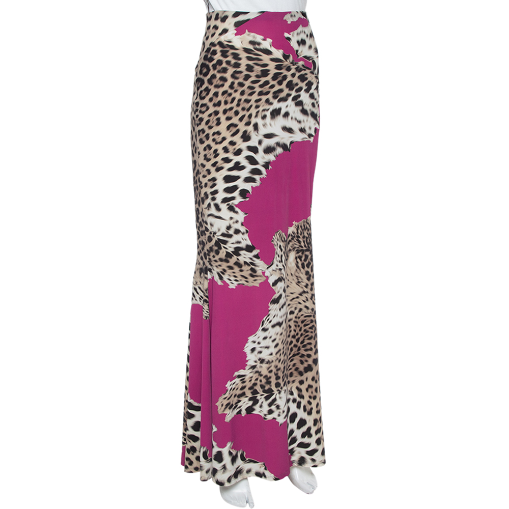

Roberto Cavalli Magenta Animal Print Jersey Maxi Skirt, Pink