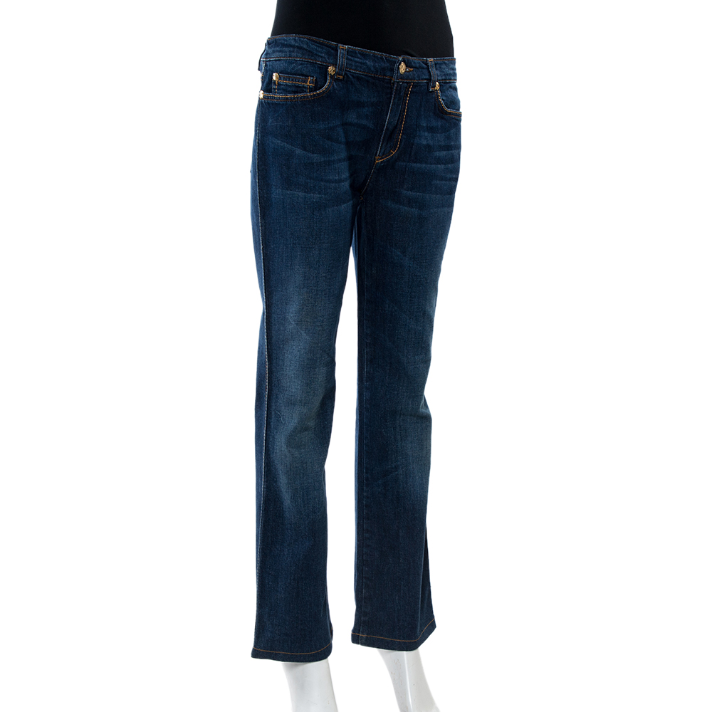 

Roberto Cavalli Indigo Dark Wash Denim Straight Fit Jeans, Blue