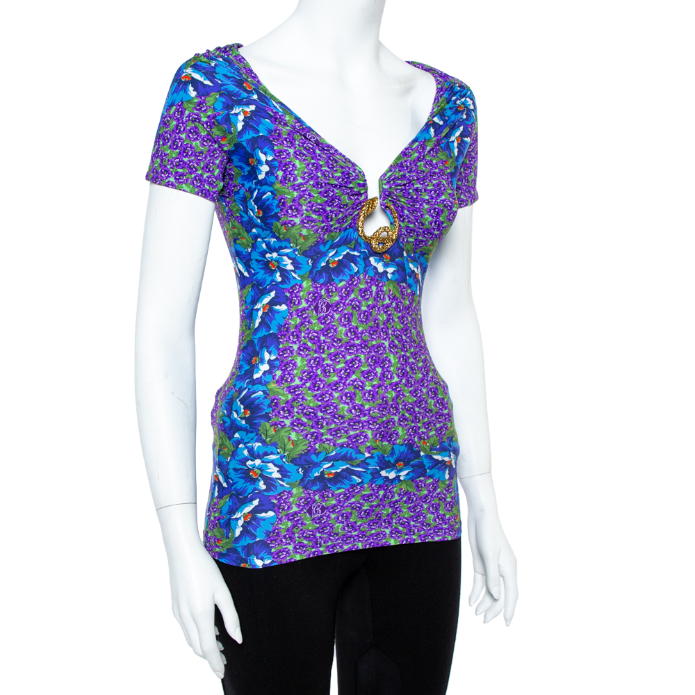 

Roberto Cavalli Floral Printed Multicolored Fitted Top, Blue