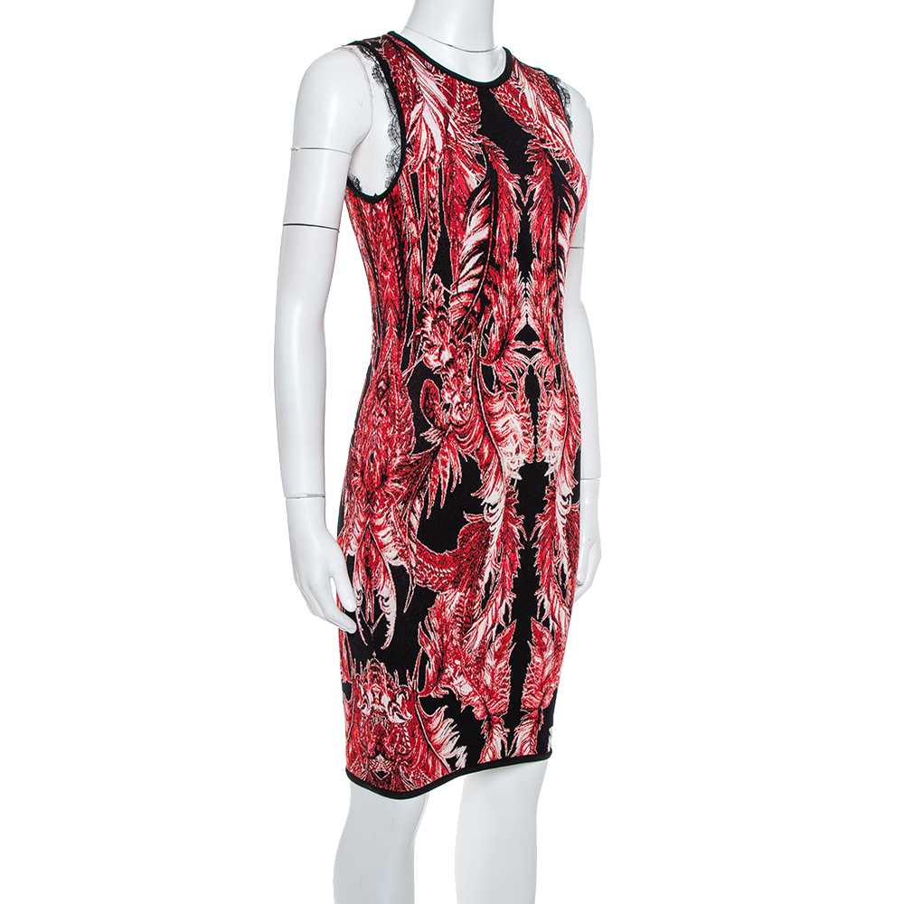 

Roberto Cavalli Red Floral Jacquard Knit Fitted Dress