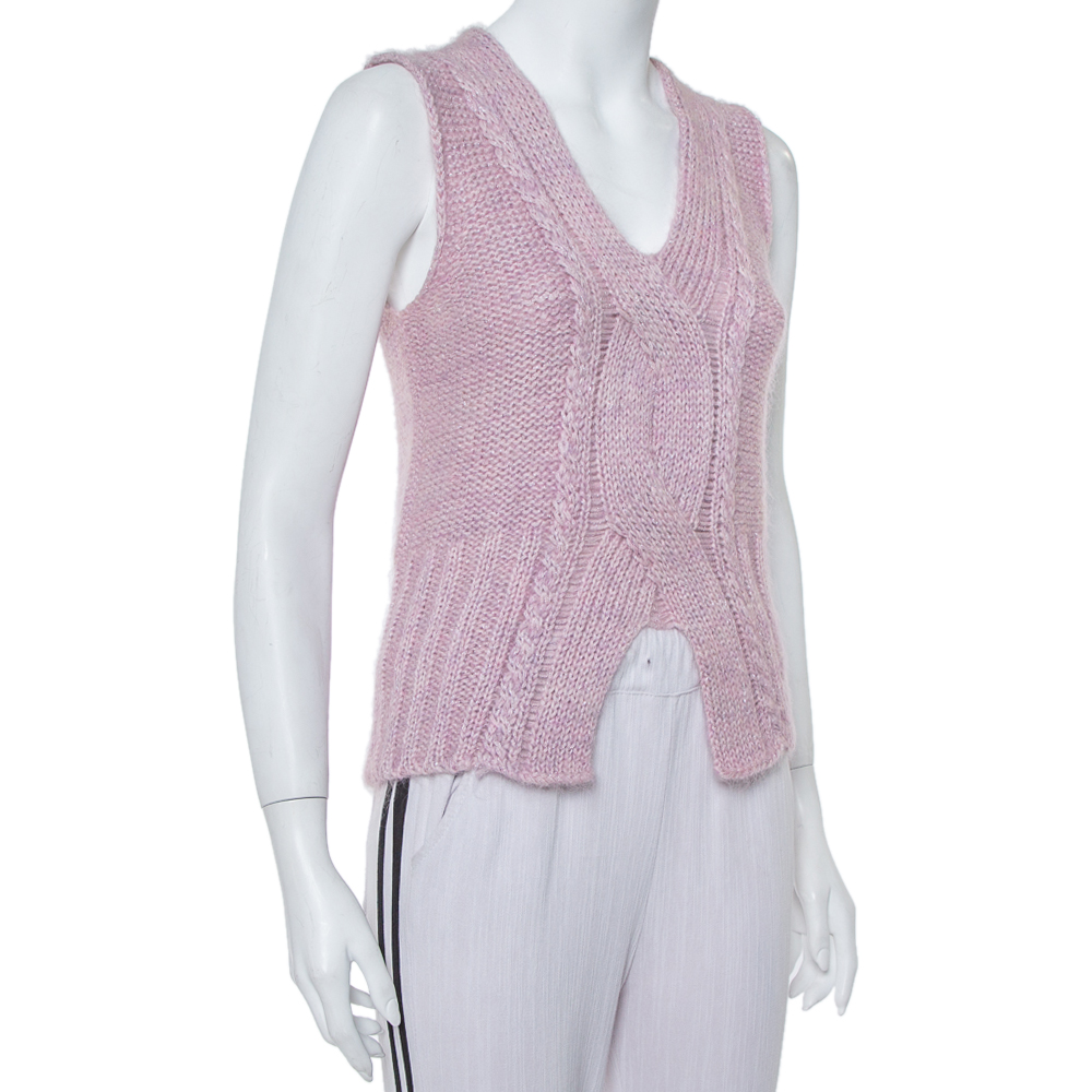 

Roberto Cavalli Vintage Pink Lurex Purl Knit Sleeveless Sweater