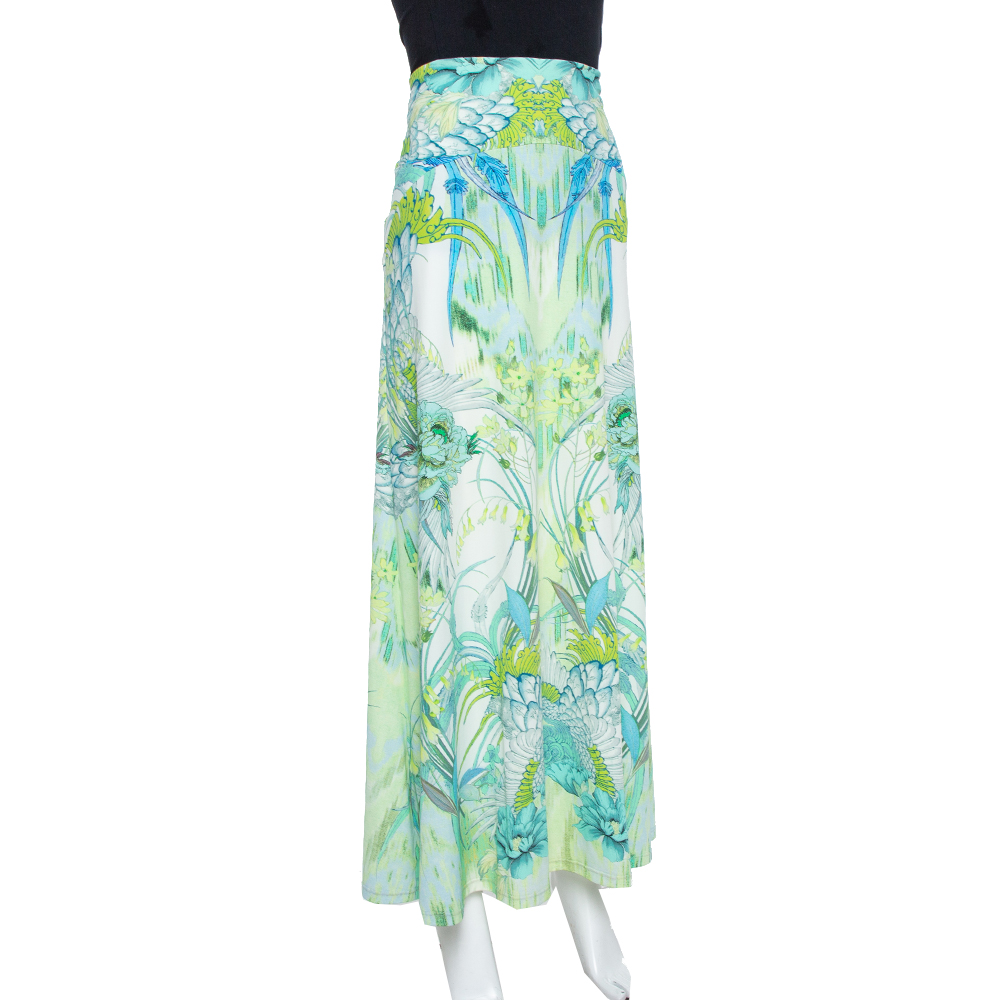 

Roberto Cavalli Light Green Printed Jersey Maxi Skirt