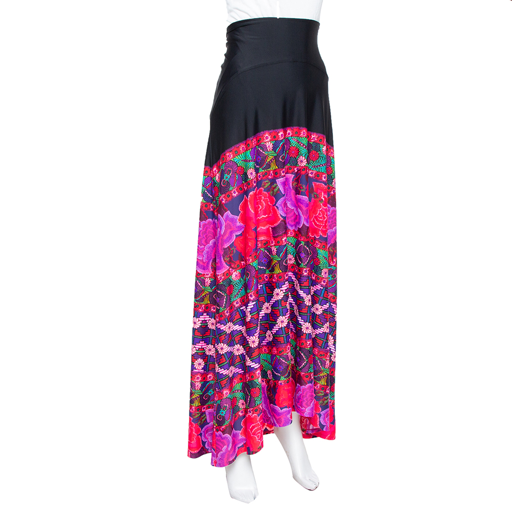 

Roberto Cavalli Black Floral Printed Knit Maxi High Waist Skirt
