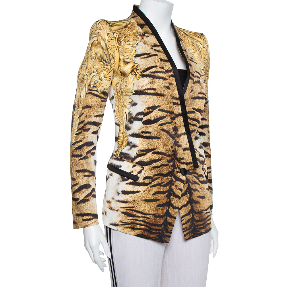 

Roberto Cavalli Beige Animal Print Silk Tailored Blazer