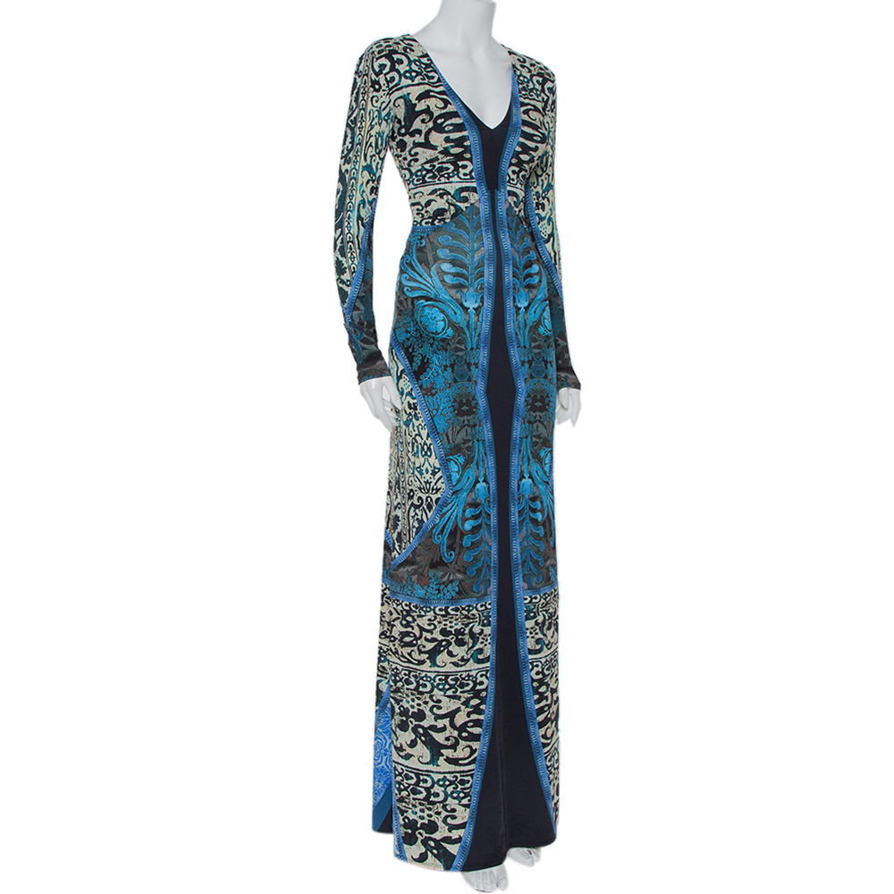 

Roberto Cavalli Multicolor Printed Jersey V-Neck Long Dress