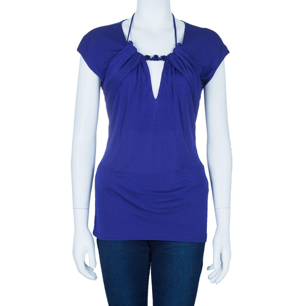 

Roberto Cavalli Blue Chiffon Jersey Top