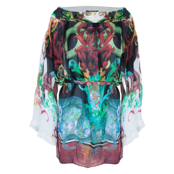 Pre Owned Roberto Cavalli Multiprint Oversized Silk Top S