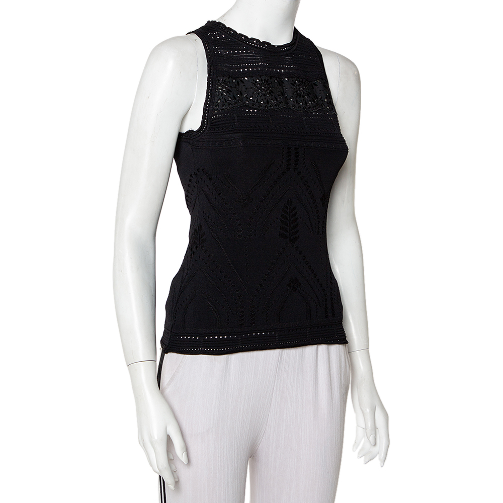 

Roberto Cavalli Black Perforated Knit Tank Top