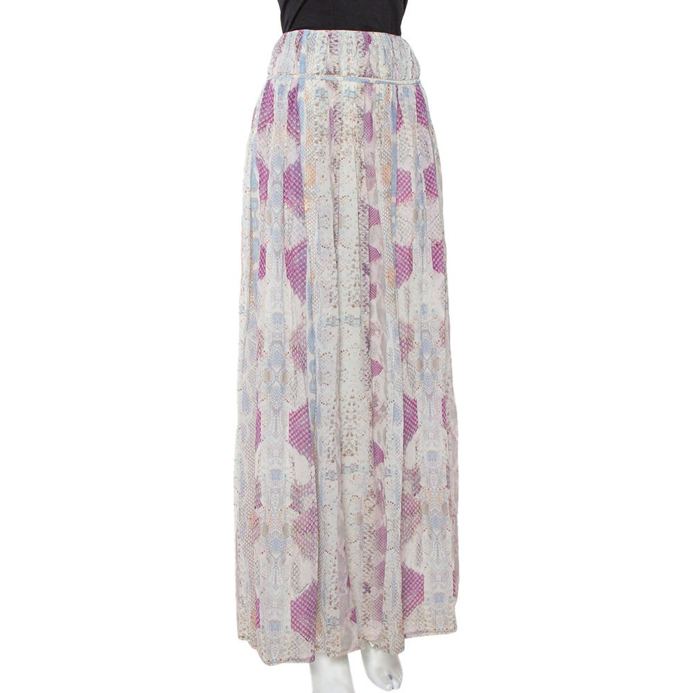 

Roberto Cavalli Multicolor Snakeskin Printed Silk Maxi Skirt