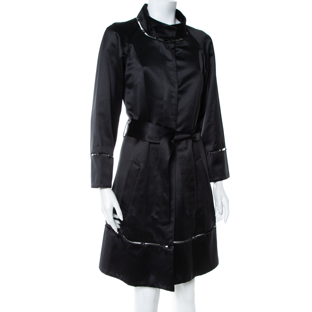 

Roberto Cavalli Black Satin Button Front Coat