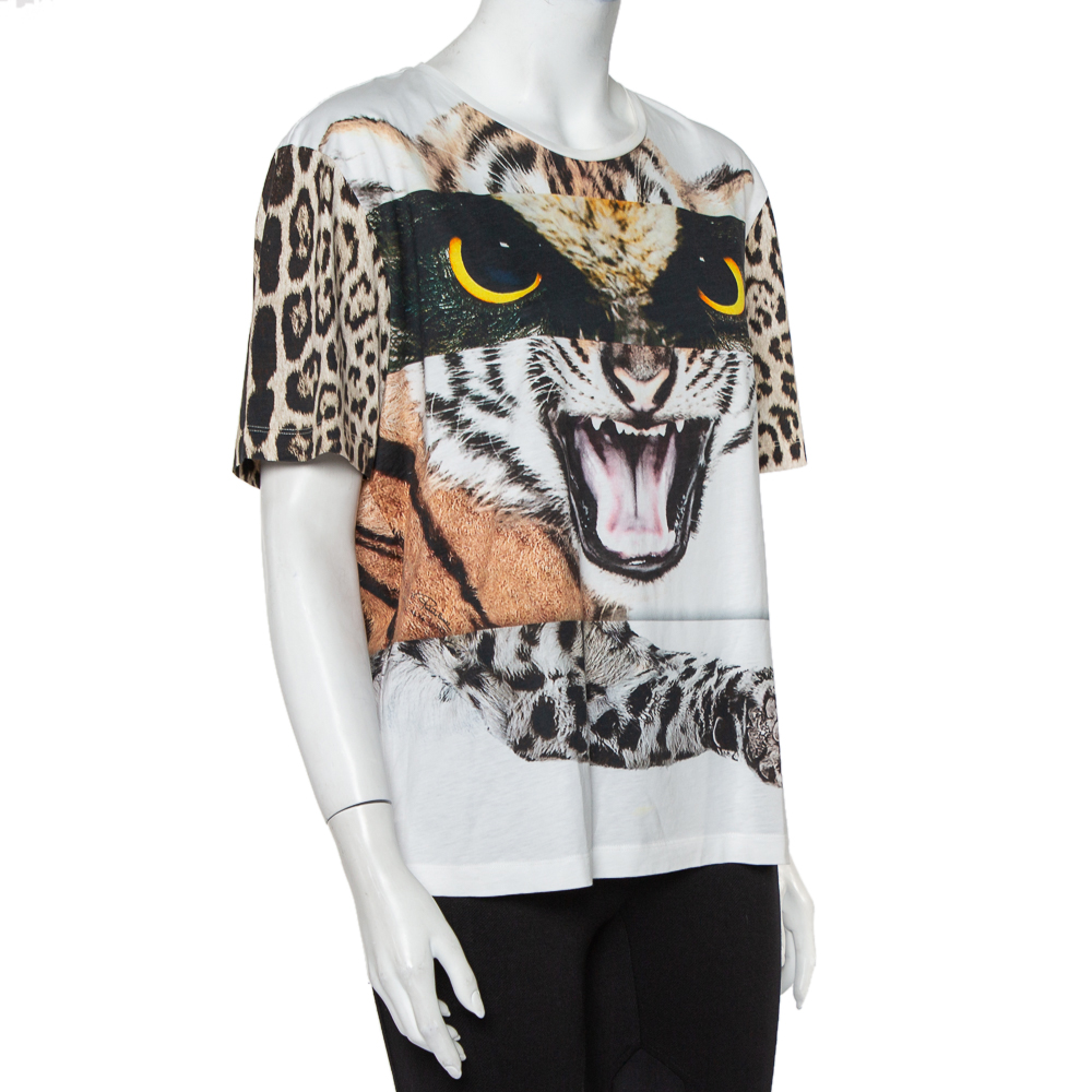 

Roberto Cavalli White Tiger Printed Cotton Oversized Crewneck T-Shirt