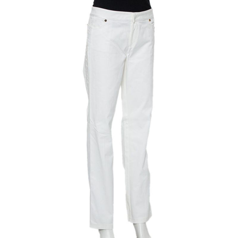 

Roberto Cavalli White Cotton Pleated Trim Detail Straight Leg Trousers