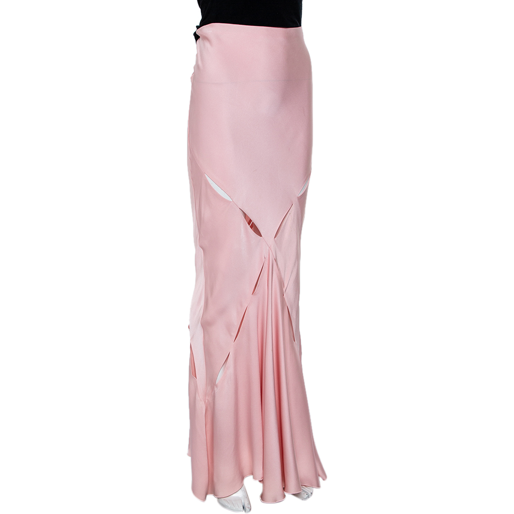 

Roberto Cavalli Pink Silk Cutout Detail Maxi Skirt