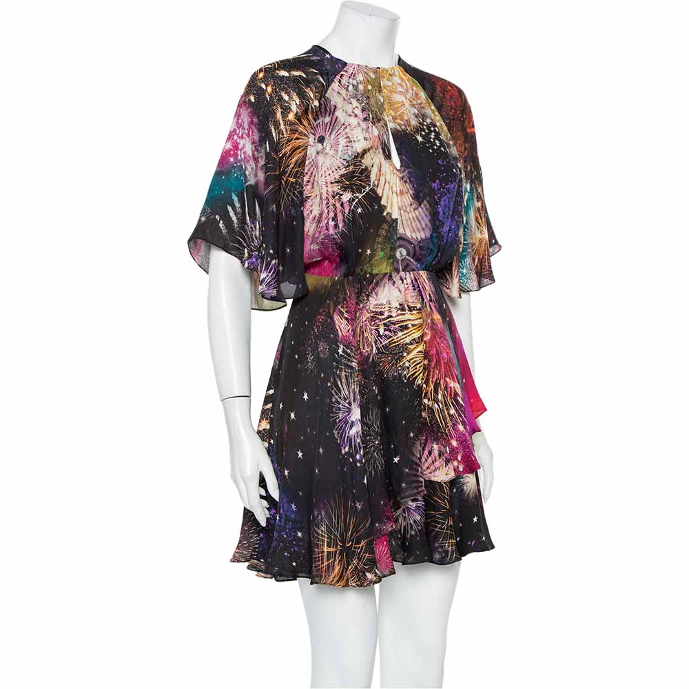 

Roberto Cavalli Multicolor Firework Printed Silk Ruffled Mini Dress