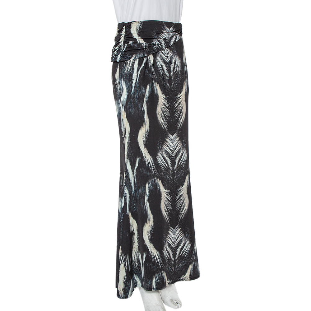 

Roberto Cavalli Monochrome Printed Jersey Draped Waist Detail Maxi Skirt, Black