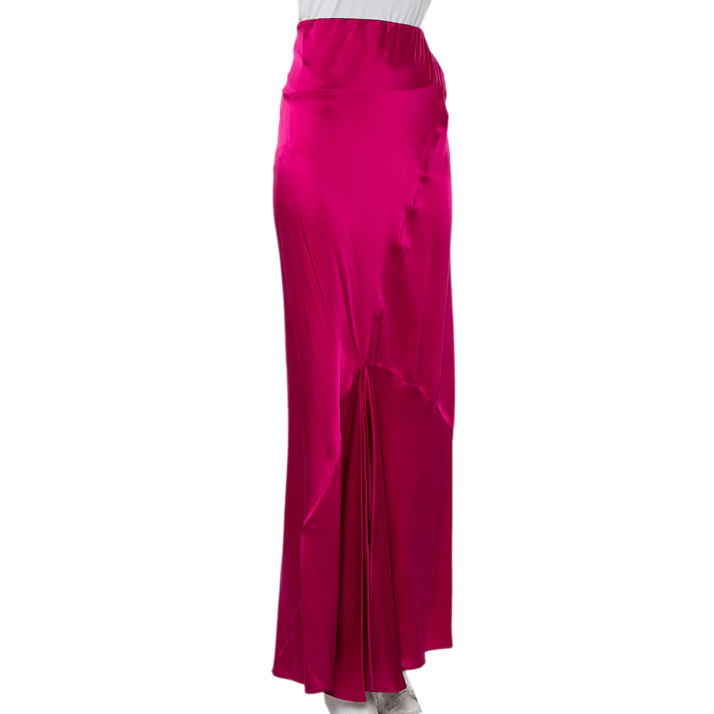 

Roberto Cavalli Pink Silk Satin Paneled Maxi Skirt