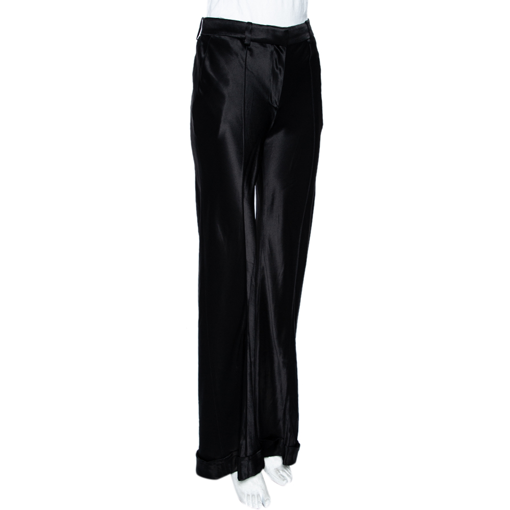 

Roberto Cavalli Black Sateen Flared Leg Pants