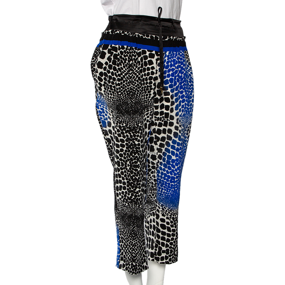 

Roberto Cavalli Black & Blue Silk Printed Straight Fit Pants