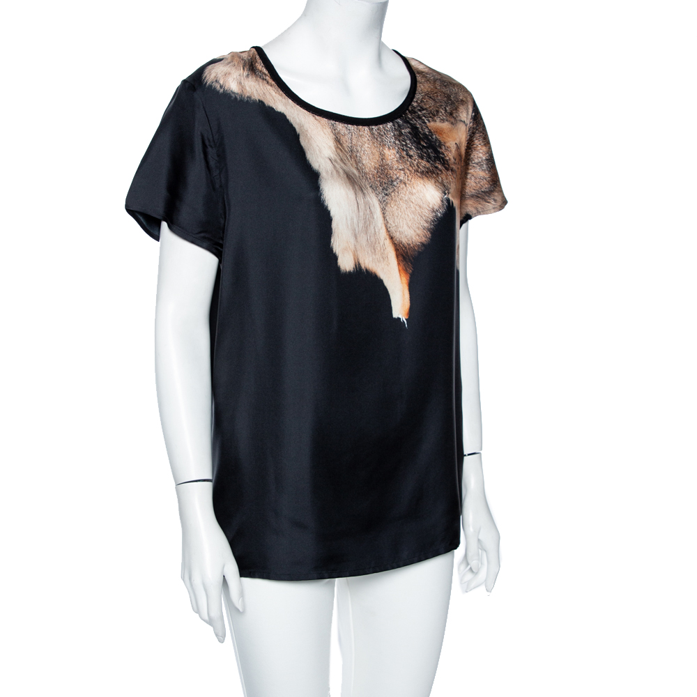 

Roberto Cavalli Black Animal Print Silk Blouse