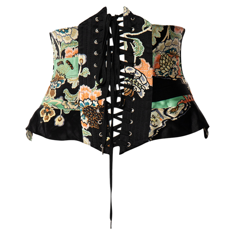 

Roberto Cavalli Multicolor Floral Glitter Print Silk Corset