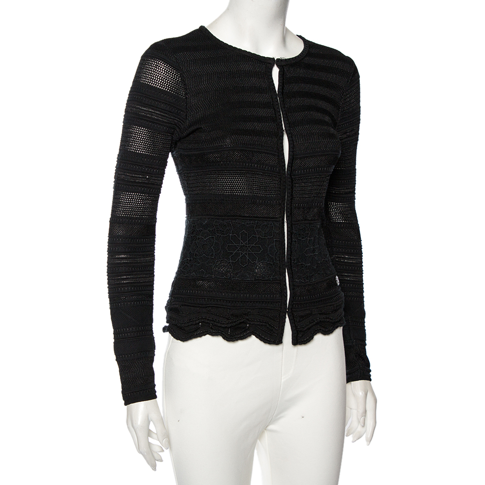 

Roberto Cavalli Black Patterned Knit Round Neck Cardigan