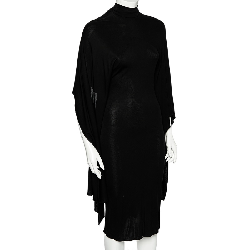 

Roberto Cavalli Black Jersey Knit Cape Sleeve Dress