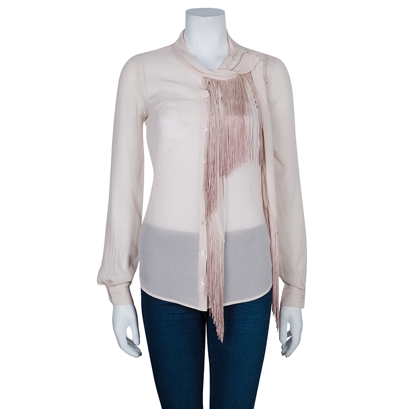 

Roberto Cavalli Pink Fringe Chiffon Top