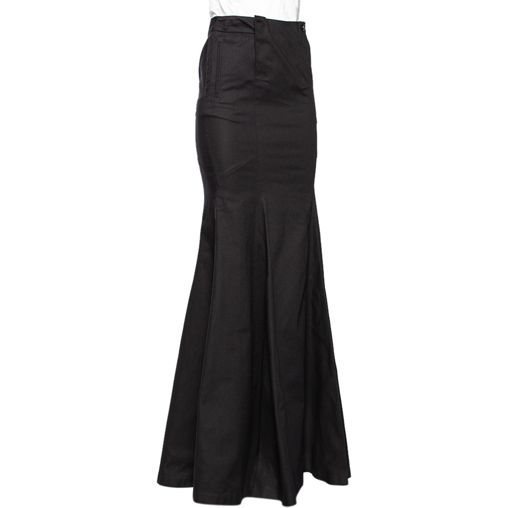 

Roberto Cavalli Black Textured Cotton Flared Maxi Skirt