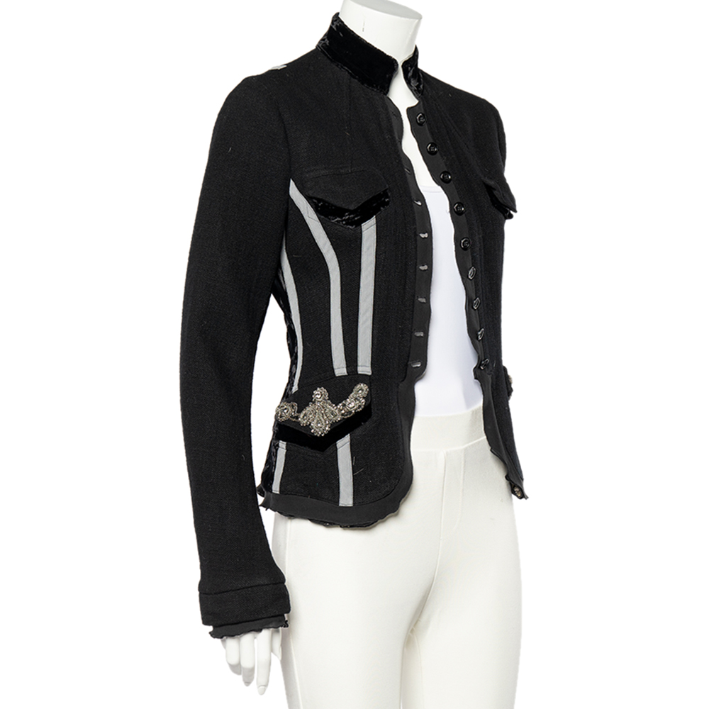 

Roberto Cavalli Black Wool Contrast Trimmed Embellished Detailed Jacket
