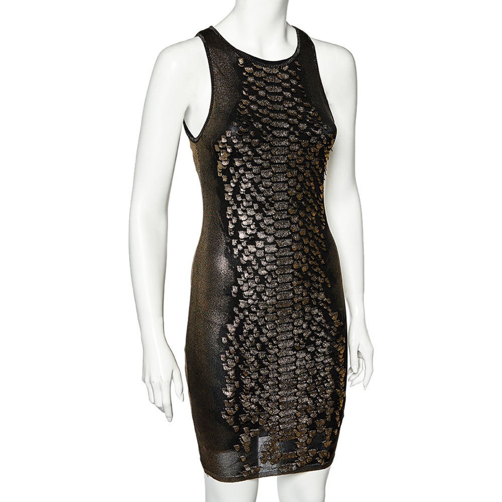 

Roberto Cavalli Gold Knit Scale Detail Sleeveless Dress
