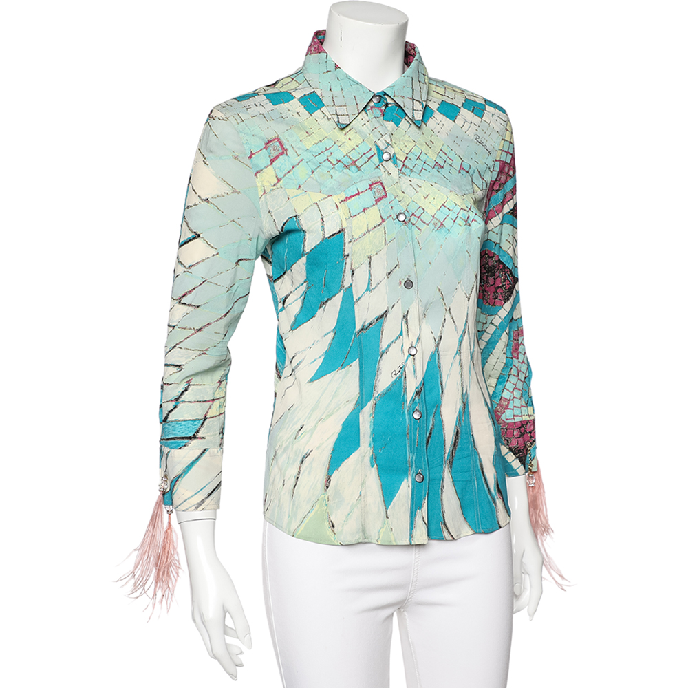 

Roberto Cavalli Multicolor Printed Silk Button Front Shirt