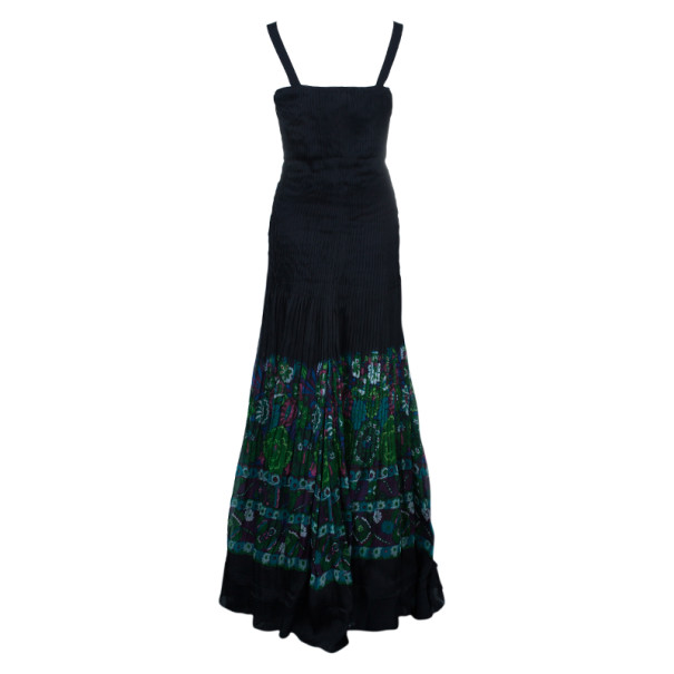 Pre Owned Roberto Cavalli Pleated Bustier Floral Silk Gown M