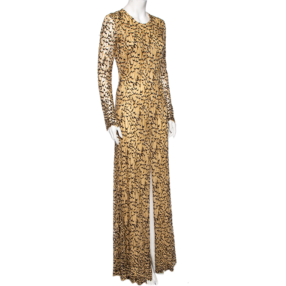 

Roberto Cavalli Beige & Black Embellished Tule Maxi Cocktail Dress