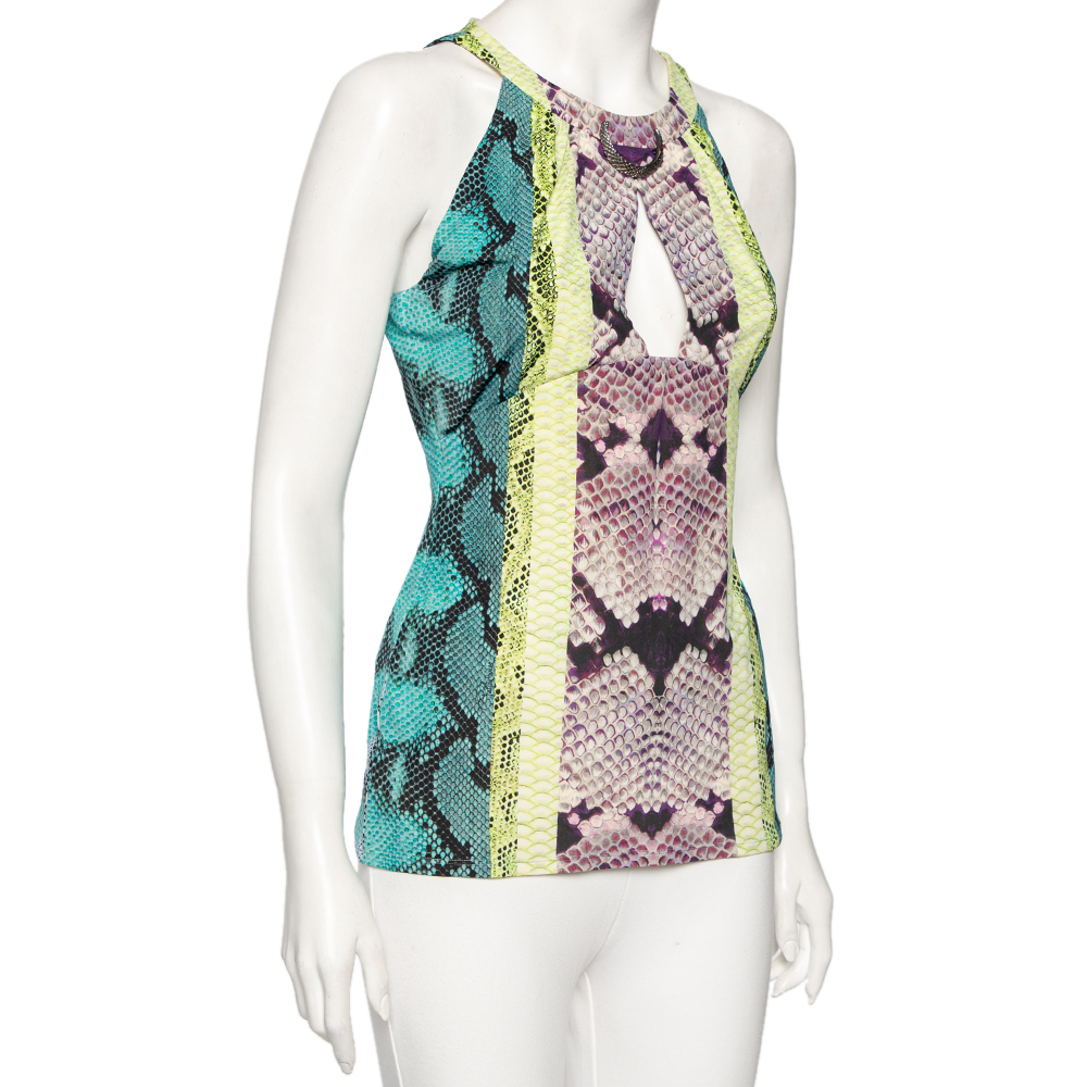 

Roberto Cavalli Multicolored Snake Printed Jersey Top, Multicolor