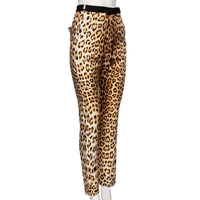 

Roberto Cavalli Brown Animal Printed Silk Wrap Detail Pants