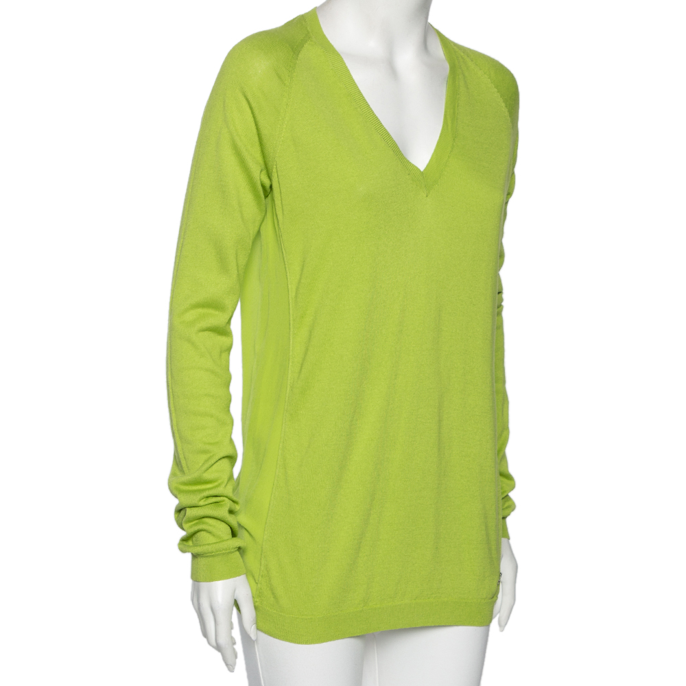 

Roberto Cavalli Green Cashmere Knit & Silk Long Sleeve Top