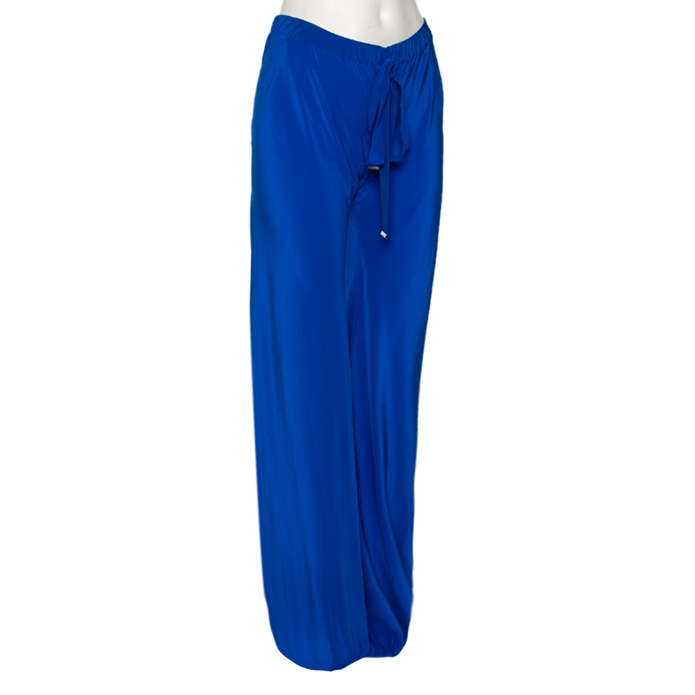 

Roberto Cavalli Blue Silk Belted Harem Pants