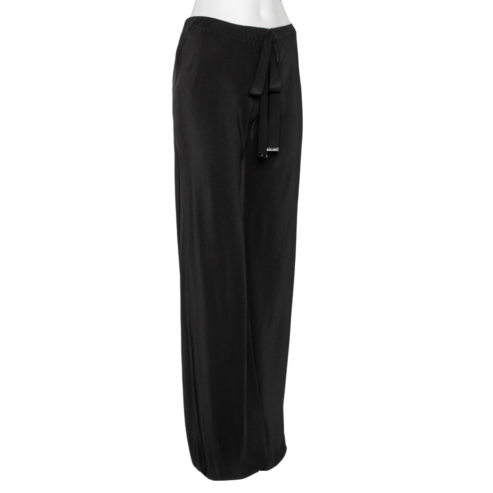 

Roberto Cavalli Black Silk Belted Harem Pants