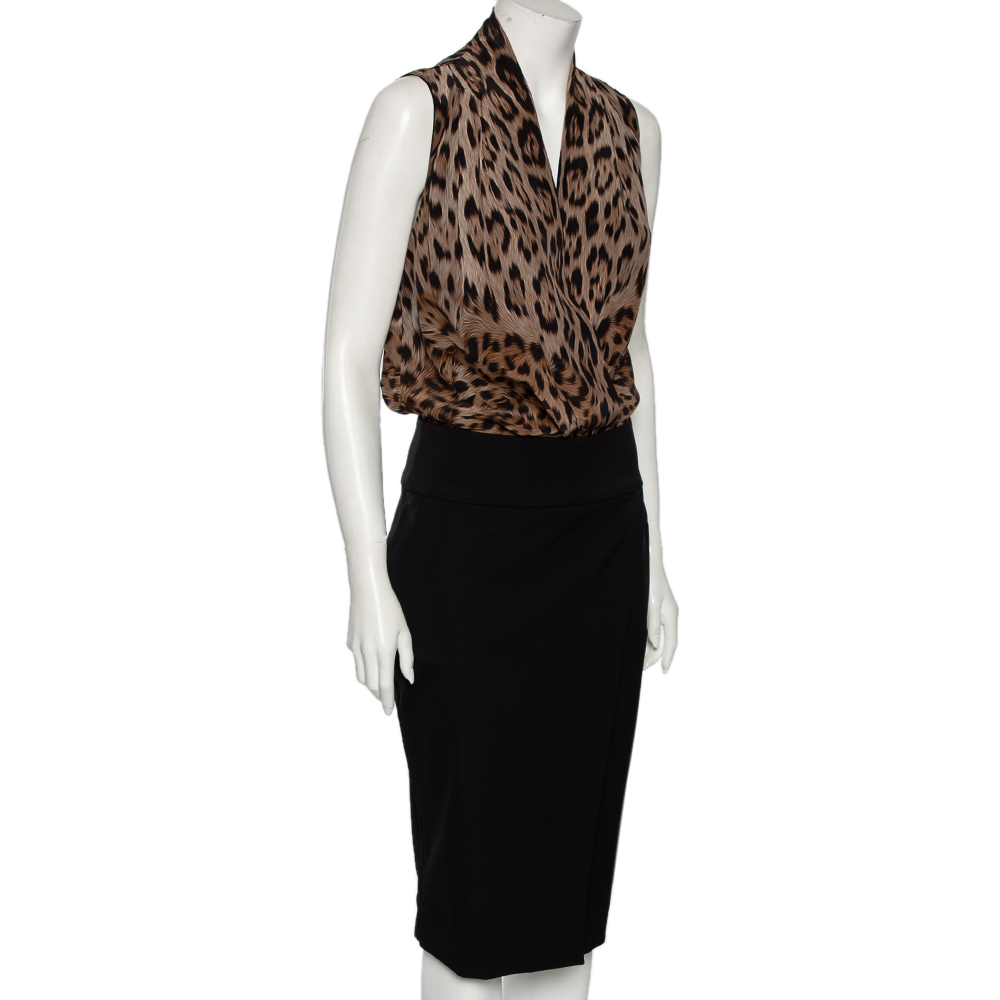 

Roberto Cavalli Black & Animal Print Silk & Wool Sleeveless Dress