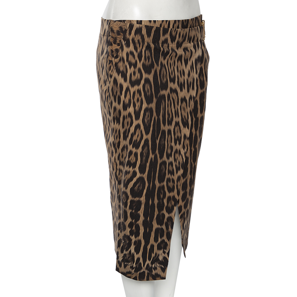 

Roberto Cavalli Brown Animal Printed Wool Wrap Detail Skirt