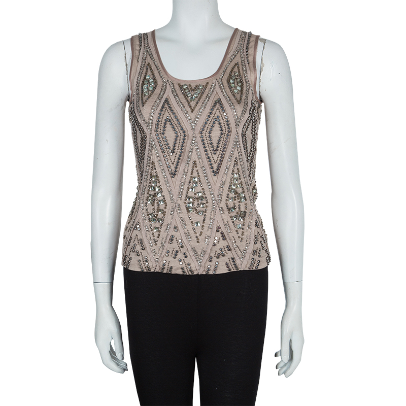 

Roberto Cavalli Beige Embellished Sleeveless Top