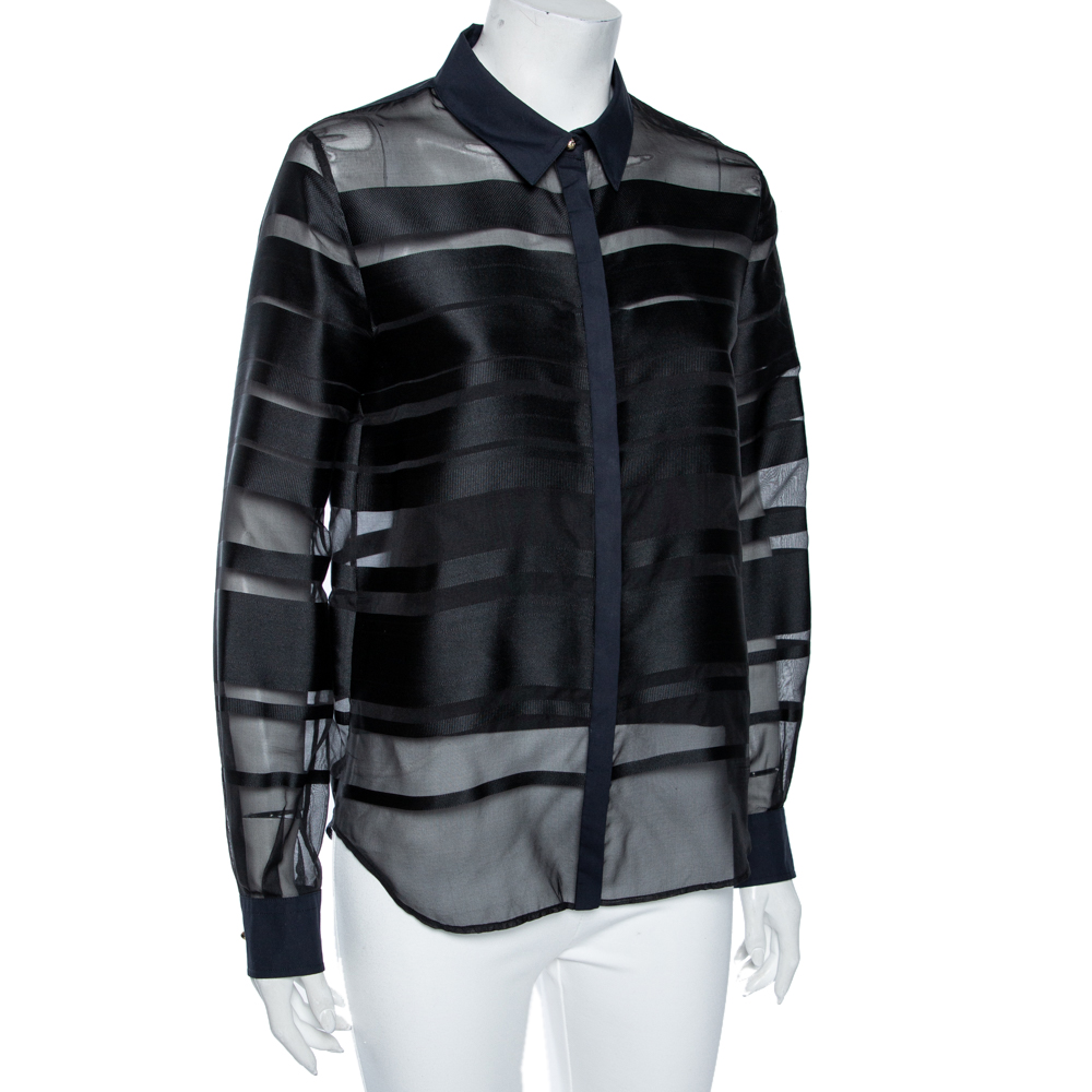 

Roberto Cavalli Black Silk Contrast Trim Detail Shirt