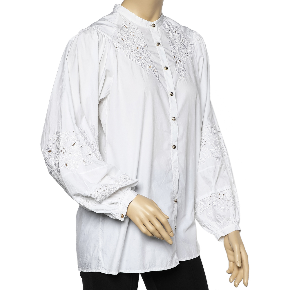 

Roberto Cavalli White Cotton Floral Embroidery Detail Shirt