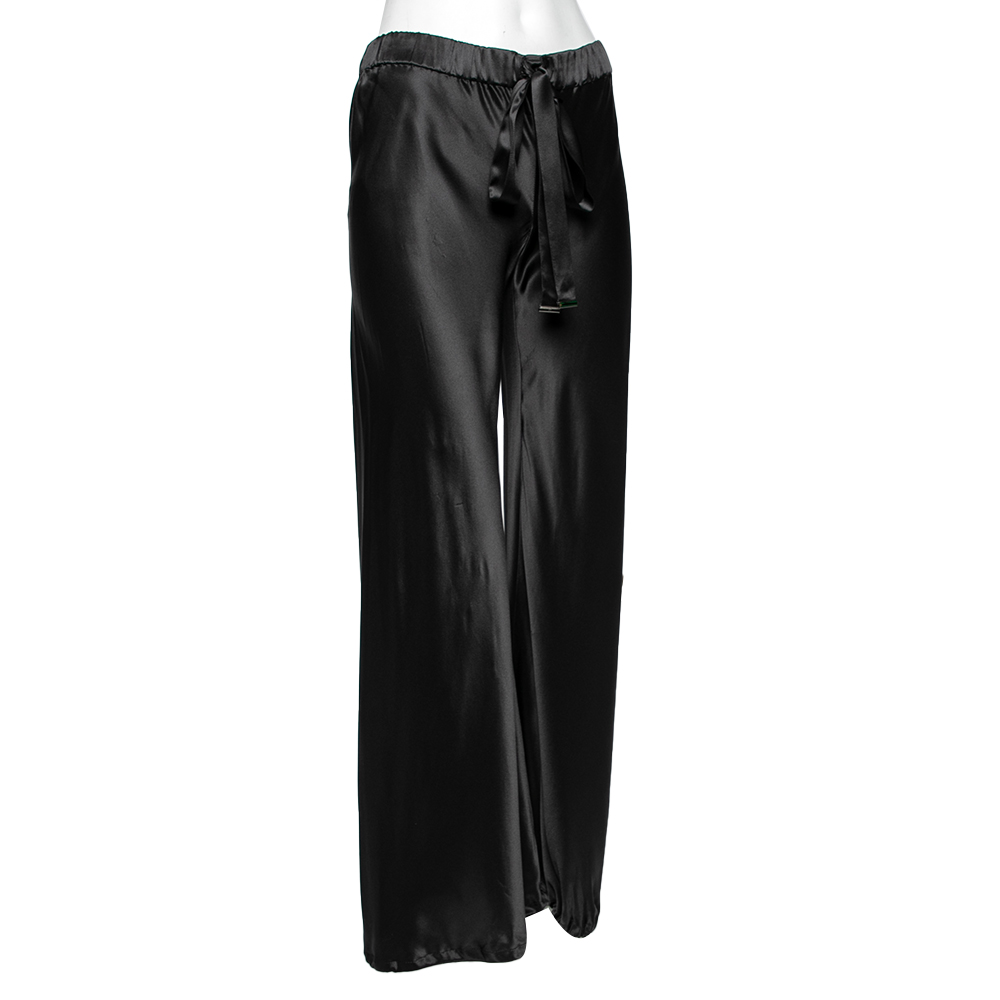 

Roberto Cavalli Black Silk Elasticized Waist Tie Detail Pants