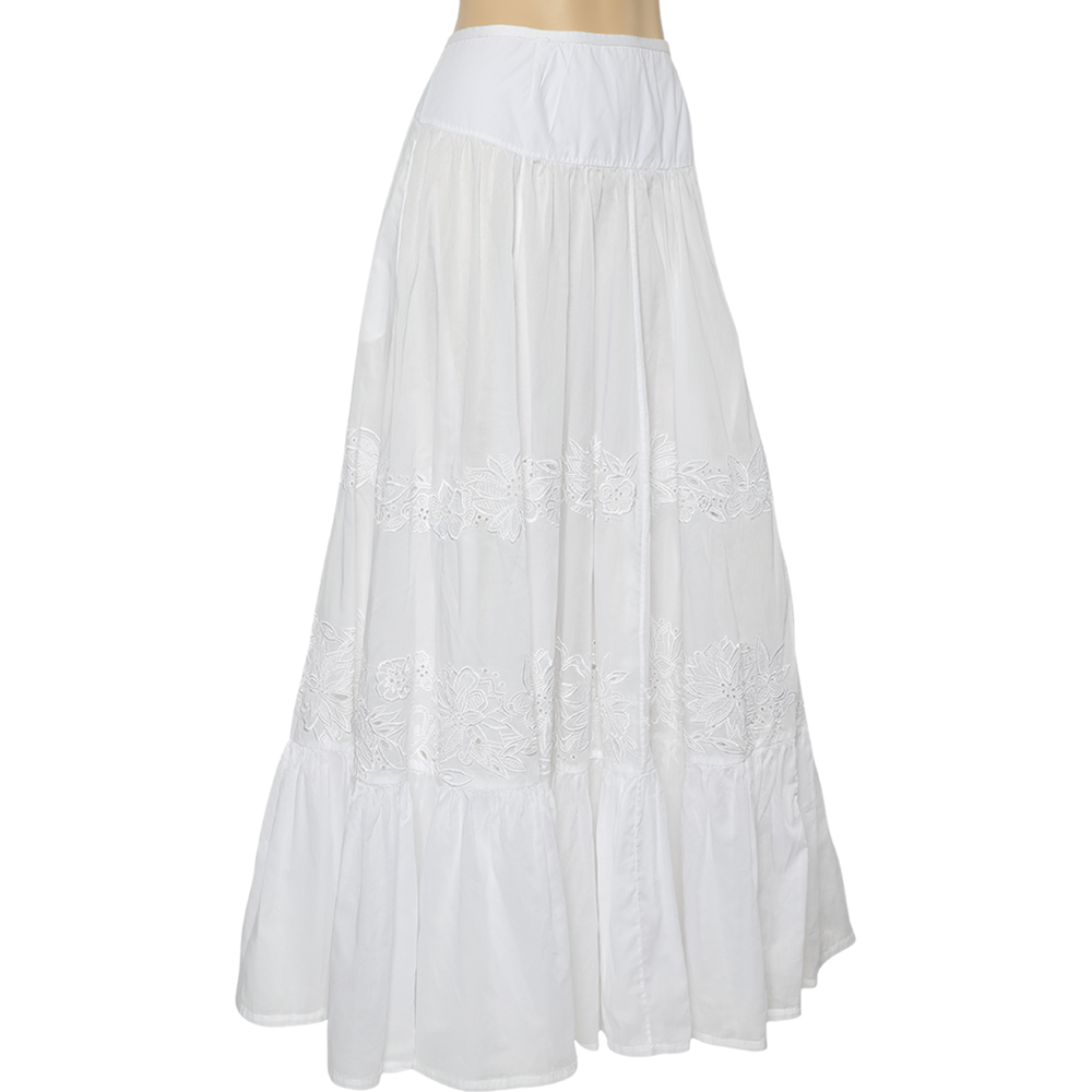 

Roberto Cavalli White Cotton Lace Detail Maxi Skirt