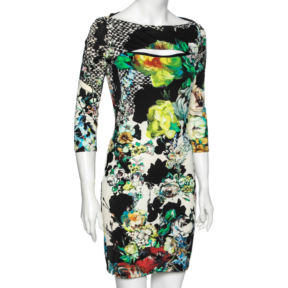 

Roberto Cavalli Multicolored Printed Jersey Cut-Out Detailed Dress, Multicolor