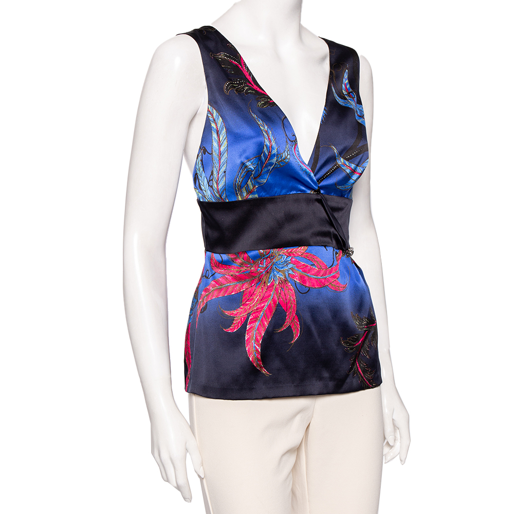 

Roberto Cavalli Multicolor Printed Silk Satin Top