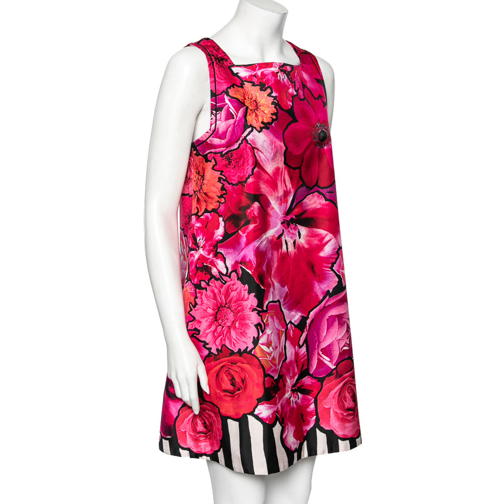 

Roberto Cavalli Pink Floral Printed Silk Sleeveless Dress