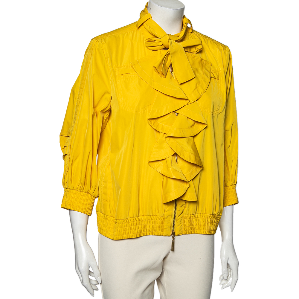 

Roberto Cavalli Yellow Synthetic Ruffled Bomber Jacket